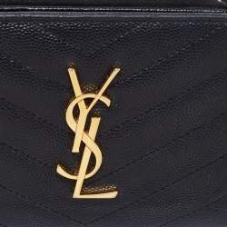 Pre Owned Saint Laurent Black Matelassé Leather Monogram Compact Wallet