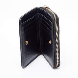 Pre Owned Saint Laurent Black Matelassé Leather Monogram Compact Wallet