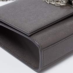 مملوكة مسبقًا Saint Laurent Grey Leather Kate Tassel Wallet on Chain 