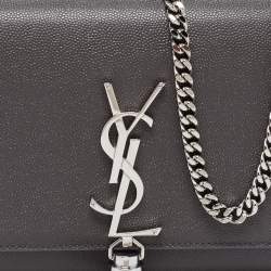 مملوكة مسبقًا Saint Laurent Grey Leather Kate Tassel Wallet on Chain 