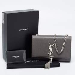 مملوكة مسبقًا Saint Laurent Grey Leather Kate Tassel Wallet on Chain 