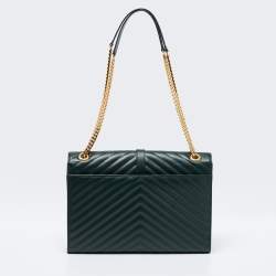 مملوكة مسبقًا Saint Laurent Green Matelassé Leather Monogram Envelope Shoulder Bag