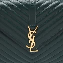 مملوكة مسبقًا Saint Laurent Green Matelassé Leather Monogram Envelope Shoulder Bag