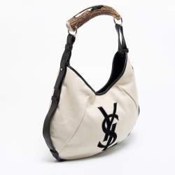 Pre Owned Yves Saint Laurent Cream/Black Canvas And Leather Vincennes Mombasa Hobo