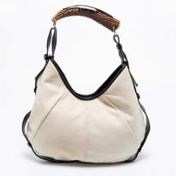 Pre Owned Yves Saint Laurent Cream/Black Canvas And Leather Vincennes Mombasa Hobo