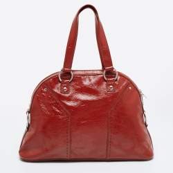 Pre Owned Yves Saint Laurent Rust Brown Patent Leather Large Muse Satchel