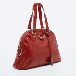 Pre Owned Yves Saint Laurent Rust Brown Patent Leather Large Muse Satchel