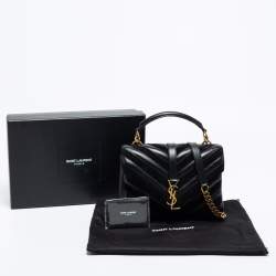 Pre Owned Saint Laurent Black Matelassé Leather and Suede Medium College Top Handle Bag