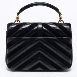 Pre Owned Saint Laurent Black Matelassé Leather and Suede Medium College Top Handle Bag