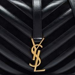 Pre Owned Saint Laurent Black Matelassé Leather and Suede Medium College Top Handle Bag
