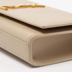 Pre Owned Saint Laurent Beige Leather Kate Monogram Clutch