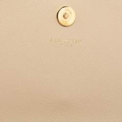 Pre Owned Saint Laurent Beige Leather Kate Monogram Clutch