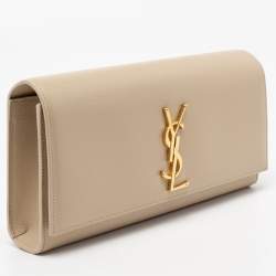 Pre Owned Saint Laurent Beige Leather Kate Monogram Clutch