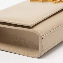Pre Owned Saint Laurent Beige Leather Kate Monogram Clutch