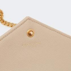 Pre Owned محفظة بسلسلة سان لوران مظروف مونوغرامي جلد بيج