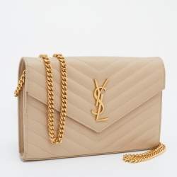 Pre Owned محفظة بسلسلة سان لوران مظروف مونوغرامي جلد بيج