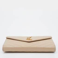 Pre Owned محفظة بسلسلة سان لوران مظروف مونوغرامي جلد بيج