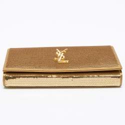 Pre Owned محفظة بسلسلة سان لوران ساتان وترتر ذهبي مونوغرامية