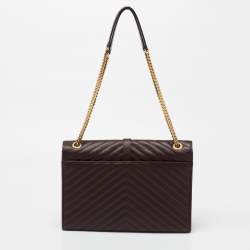Pre Owned Saint Laurent Burgundy Matelassé Leather Monogram Envelope Shoulder Bag