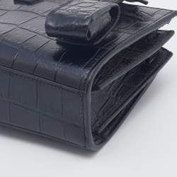 Pre Owned حقيبة يد توتس سان لوران توي ساك دي جور جلد نقشة التمساح أسود منقوش