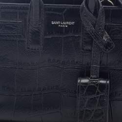 Pre Owned حقيبة يد توتس سان لوران توي ساك دي جور جلد نقشة التمساح أسود منقوش