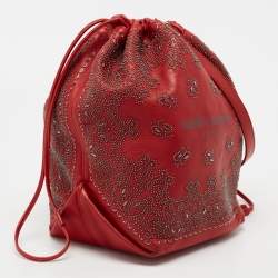 Pre Owned Saint Laurent Red Leather Teddy Bandana Drawstring Shoulder Bag