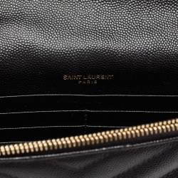 Pre Owned Saint Laurent Black Matelassé Leather Monogram Envelope Wallet on Chain
