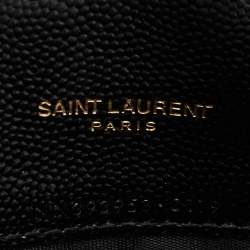 Pre Owned Saint Laurent Black Matelassé Leather Monogram Envelope Wallet on Chain
