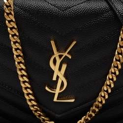 Pre Owned Saint Laurent Black Matelassé Leather Monogram Envelope Wallet on Chain