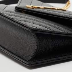 Pre Owned Saint Laurent Black Matelassé Leather Monogram Envelope Wallet on Chain
