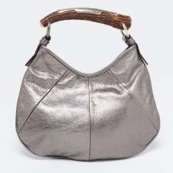 Pre Owned Yves Saint Laurent Grey Leather Mombasa Hobo