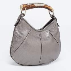 Pre Owned Yves Saint Laurent Grey Leather Mombasa Hobo