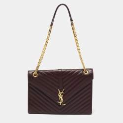 Saint Laurent Burgundy Matelassé Leather Large Monogram Envelope Shoulder Bag