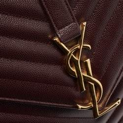 Saint Laurent Burgundy Matelassé Leather Large Monogram Envelope Shoulder Bag