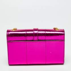 مملوكة مسبقًا Saint Laurent Metallic Pink Python Embossed Leather Small Envelope Shoulder Bag