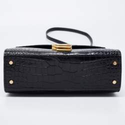 Pre Owned Saint Laurent Black Croc Embossed Leather Mini Cassandre Top Handle Bag