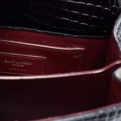 Pre Owned Saint Laurent Black Croc Embossed Leather Mini Cassandre Top Handle Bag