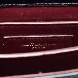 Pre Owned Saint Laurent Black Croc Embossed Leather Mini Cassandre Top Handle Bag