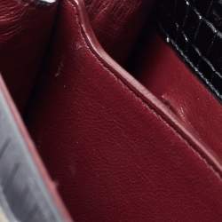 Pre Owned Saint Laurent Black Croc Embossed Leather Mini Cassandre Top Handle Bag