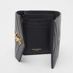 مملوكة مسبقًا Saint Laurent Grey Matelassé Leather Monogram Trifold Wallet