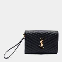 مملوكة مسبقًا Saint Laurent Black Matelassé Leather Cassandre Wristlet Pouch