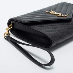 مملوكة مسبقًا Saint Laurent Black Matelassé Leather Cassandre Wristlet Pouch