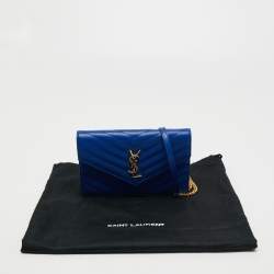 مملوكة مسبقًا Saint Laurent Blue Matelassé Leather Monogram Envelope Wallet on Chain