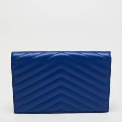 مملوكة مسبقًا Saint Laurent Blue Matelassé Leather Monogram Envelope Wallet on Chain