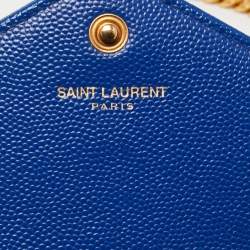 مملوكة مسبقًا Saint Laurent Blue Matelassé Leather Monogram Envelope Wallet on Chain