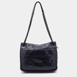 Pre Owned Saint Laurent Black Crinkled Leather Medium Niki Shoulder Bag