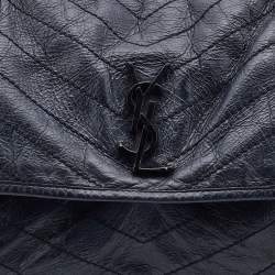 Pre Owned Saint Laurent Black Crinkled Leather Medium Niki Shoulder Bag