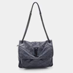 Pre Owned Saint Laurent Black Crinkled Leather Medium Niki Shoulder Bag