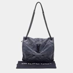 Pre Owned Saint Laurent Black Crinkled Leather Medium Niki Shoulder Bag