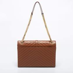 Pre Owned حقيبة كتف سان لوران جلد ماتيلاسيه عنابي كبيرة نمط الظرف بأحرف الشعار